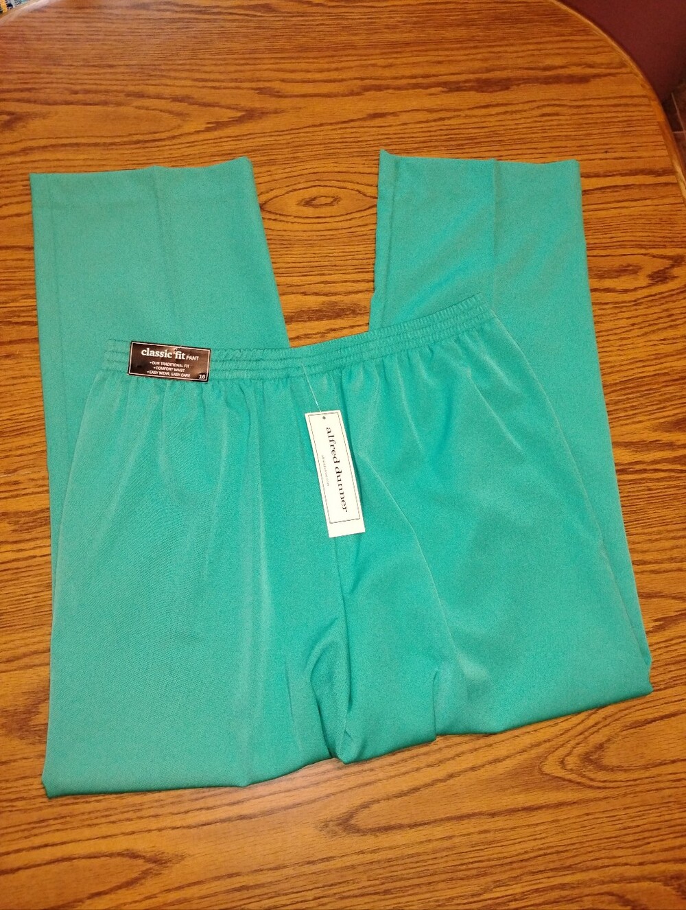 NWT Classic Fit Elastic Waist Pants Jade Green Teal Size 16 Med